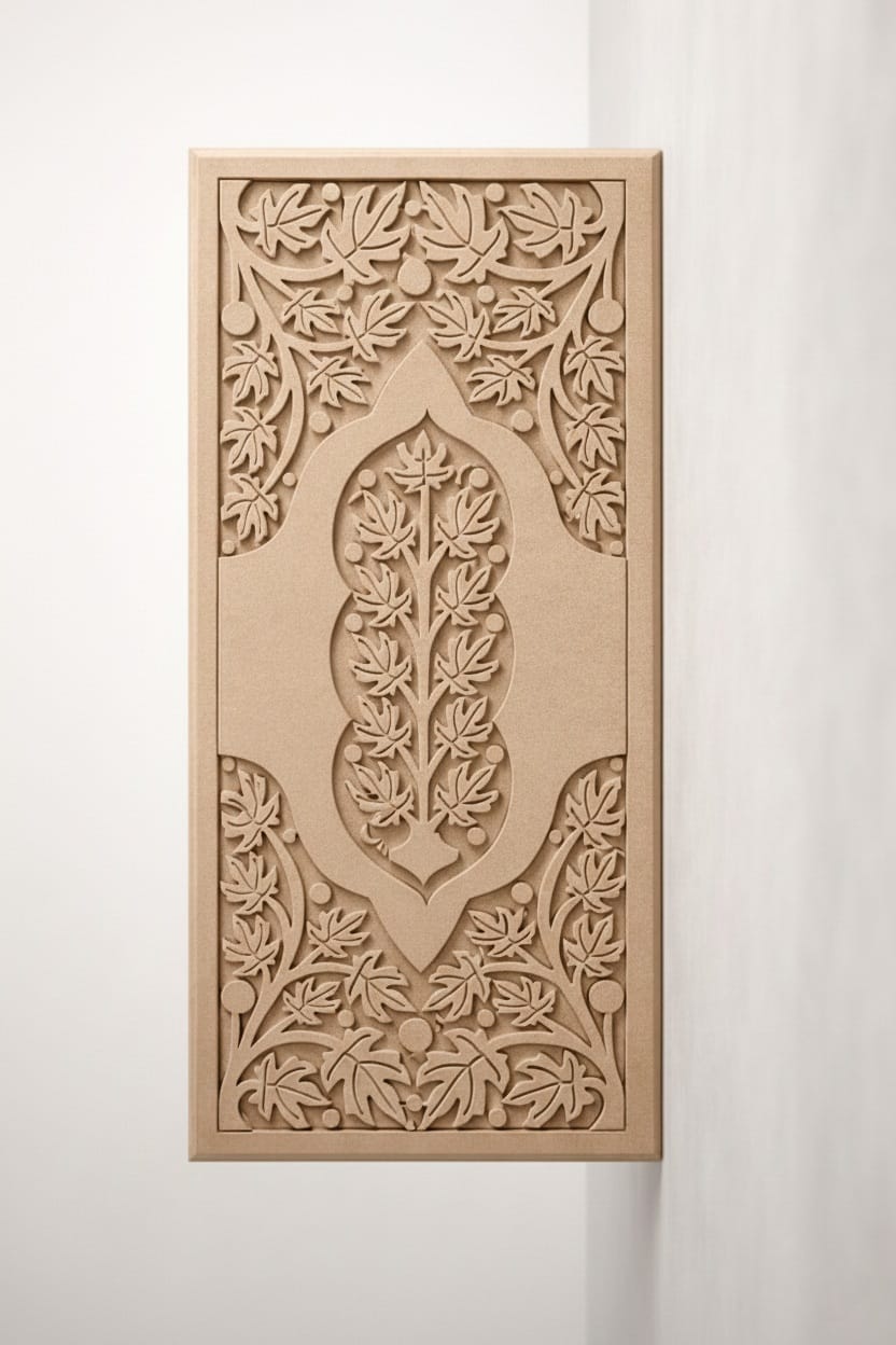 Custom CNC Carved Wooden Panel – Decorative Design (₹125 / sq ft) Design 07