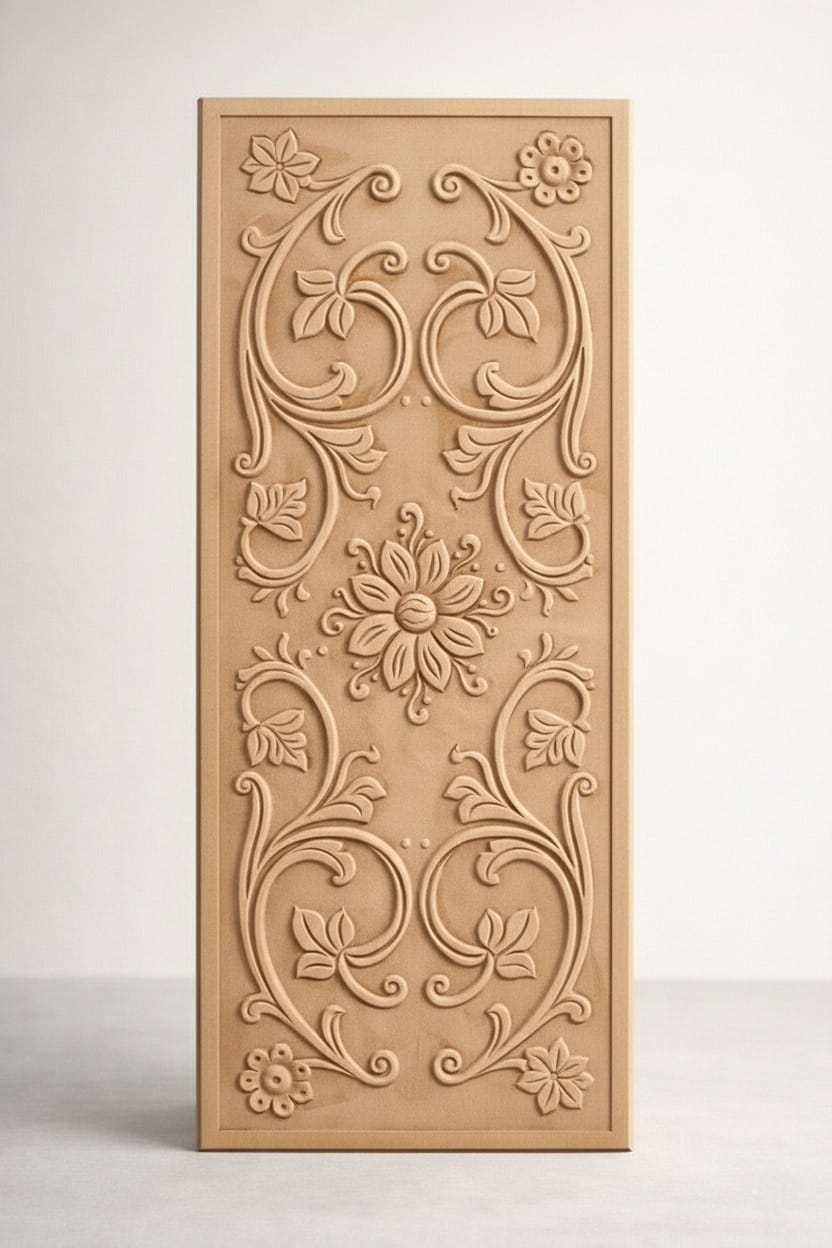Custom CNC Carved Wooden Panel – Decorative Design (₹125 / sq ft) Design 06